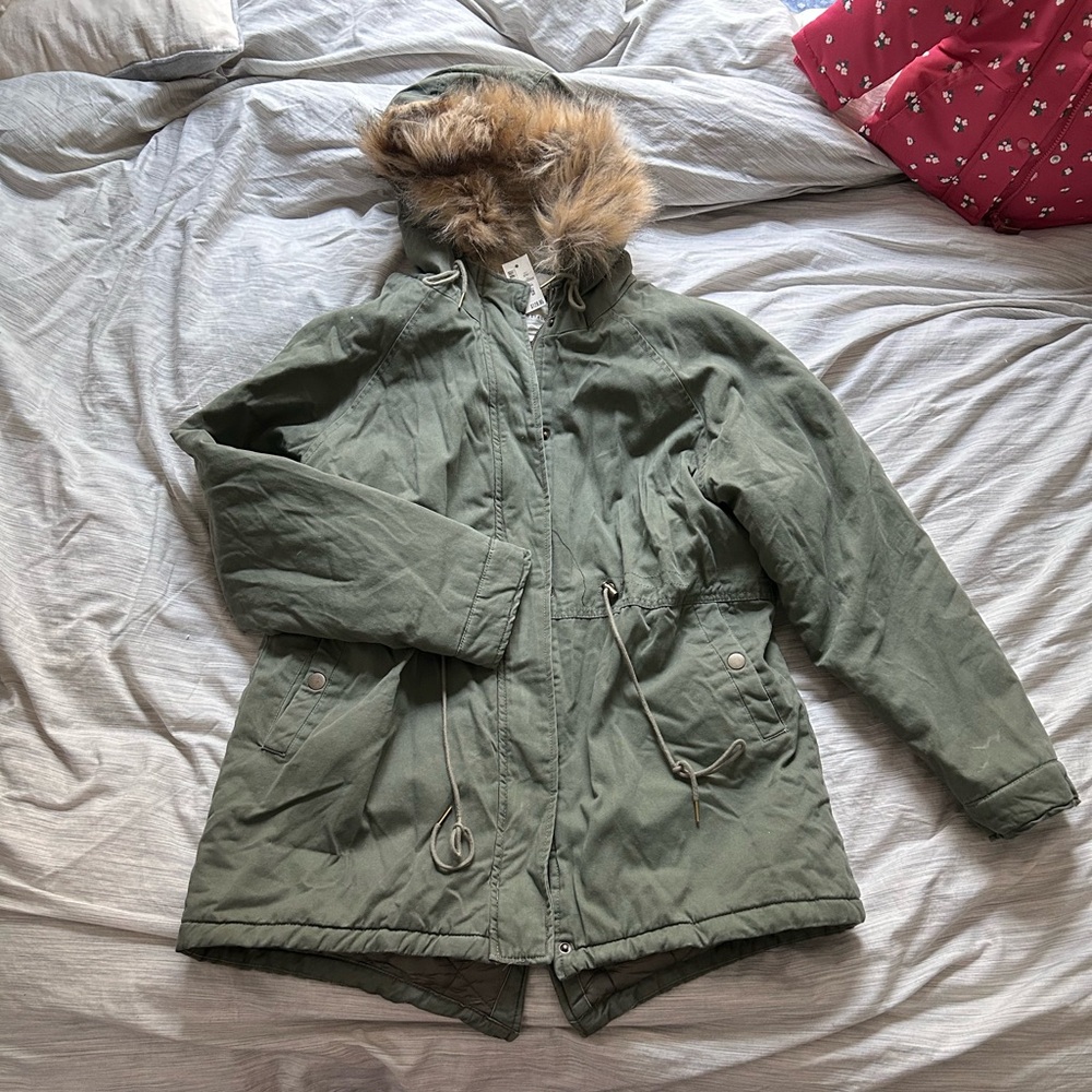 🆕 AEROPOSTALE AERO Sherpa Faux Fur-Trimmed Hooded Parka military jacket coat XL